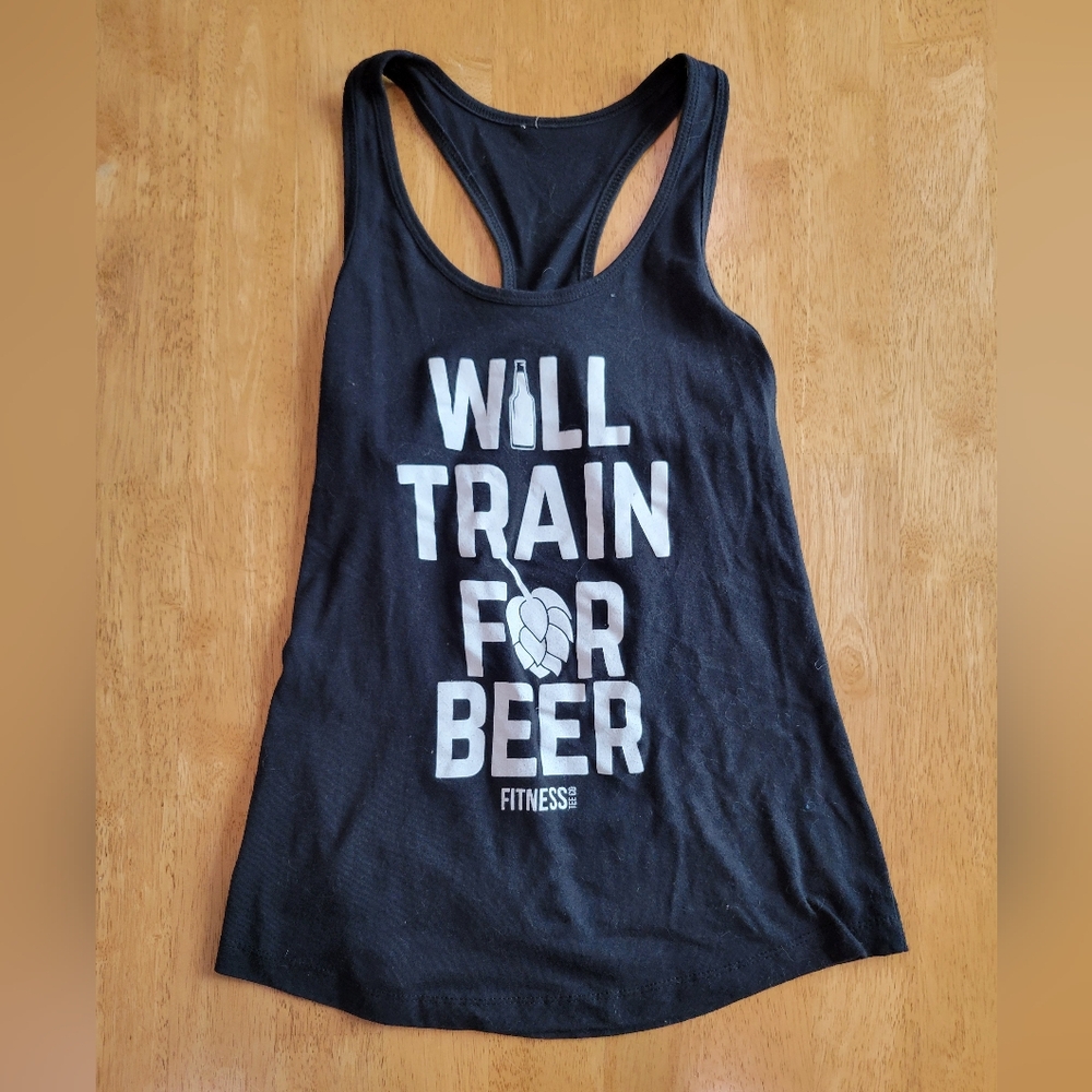 EUC Fitness Tee Co will train for beer graphic racerback tank top